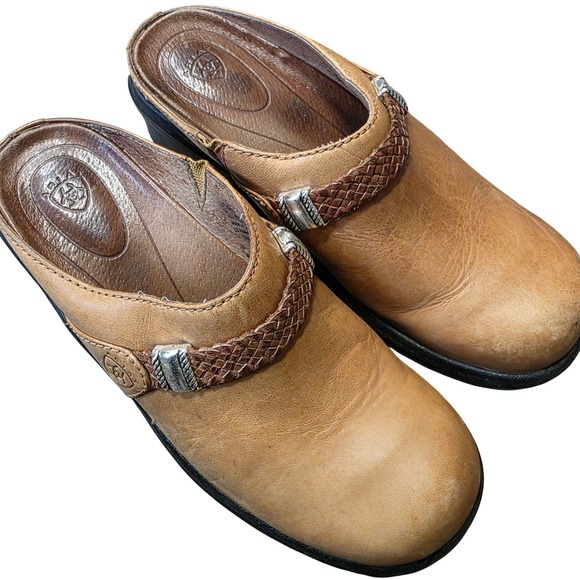 Ariat Shoes - Ariat Womens 6.5B Tan Leather Braided‎ Strap Western Clogs Mules 93223 ATS